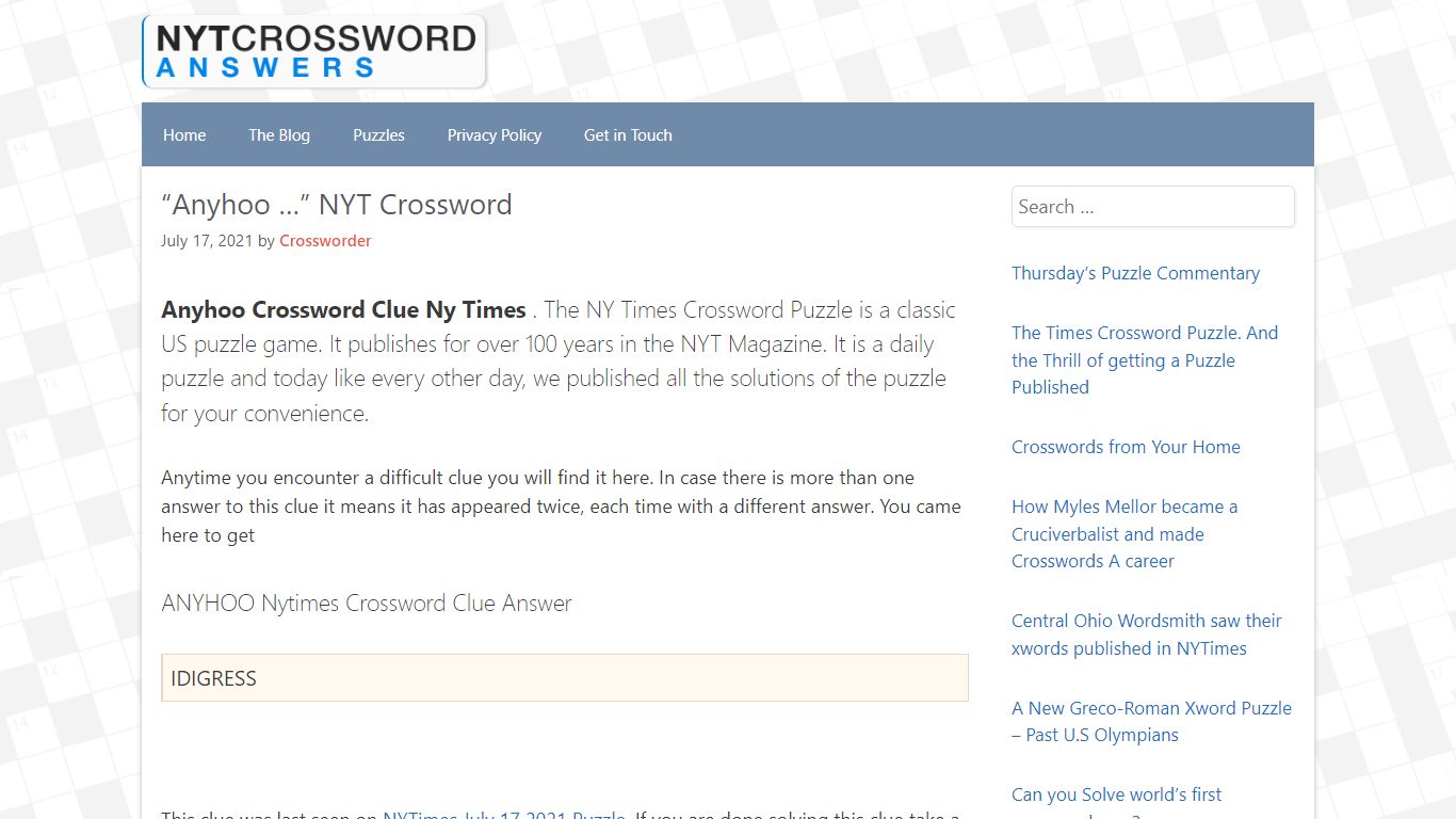 "Anyhoo ..." NYT Crossword Clue Answer - New York Times Crossword Answers